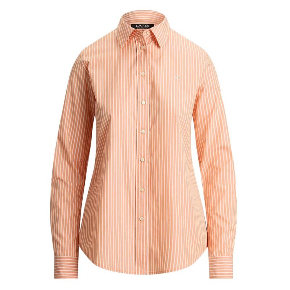 Lauren Ralph Lauren Womens Classic Fit Striped End-on-End Shirt L Orange/White